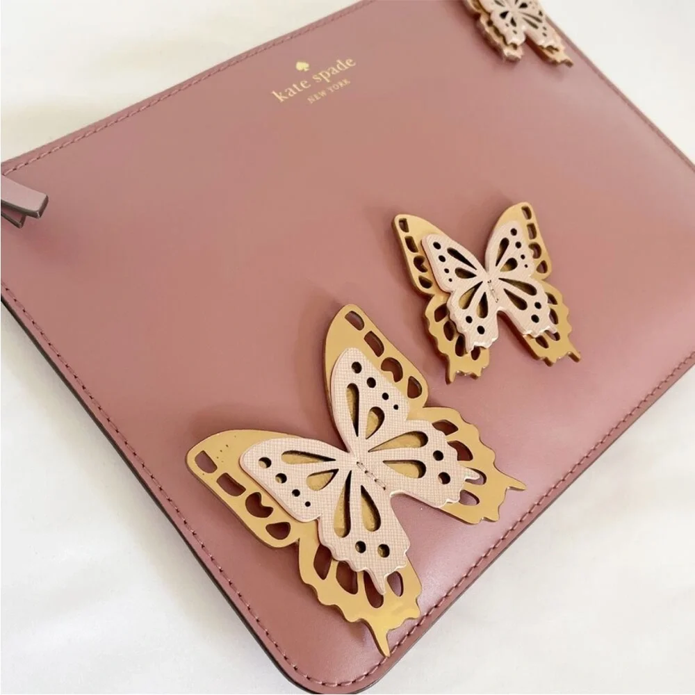 NWT Kate Spade Gia Dusty Peony Butterfly Large Clutch/Wristlet - Picture 6 of 7